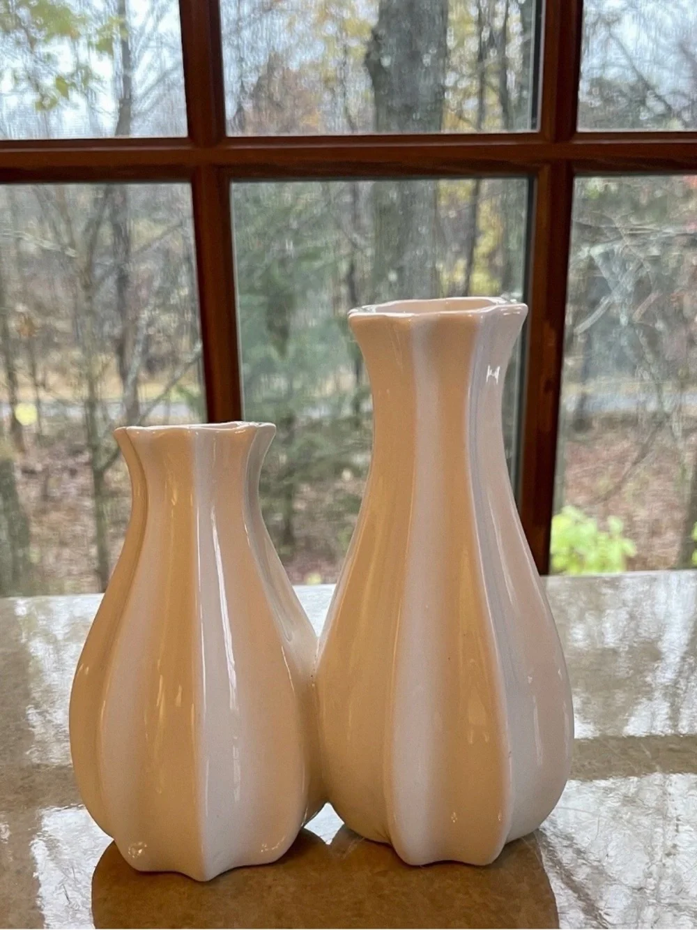 White Ceramic Decorative Vases - conjoined